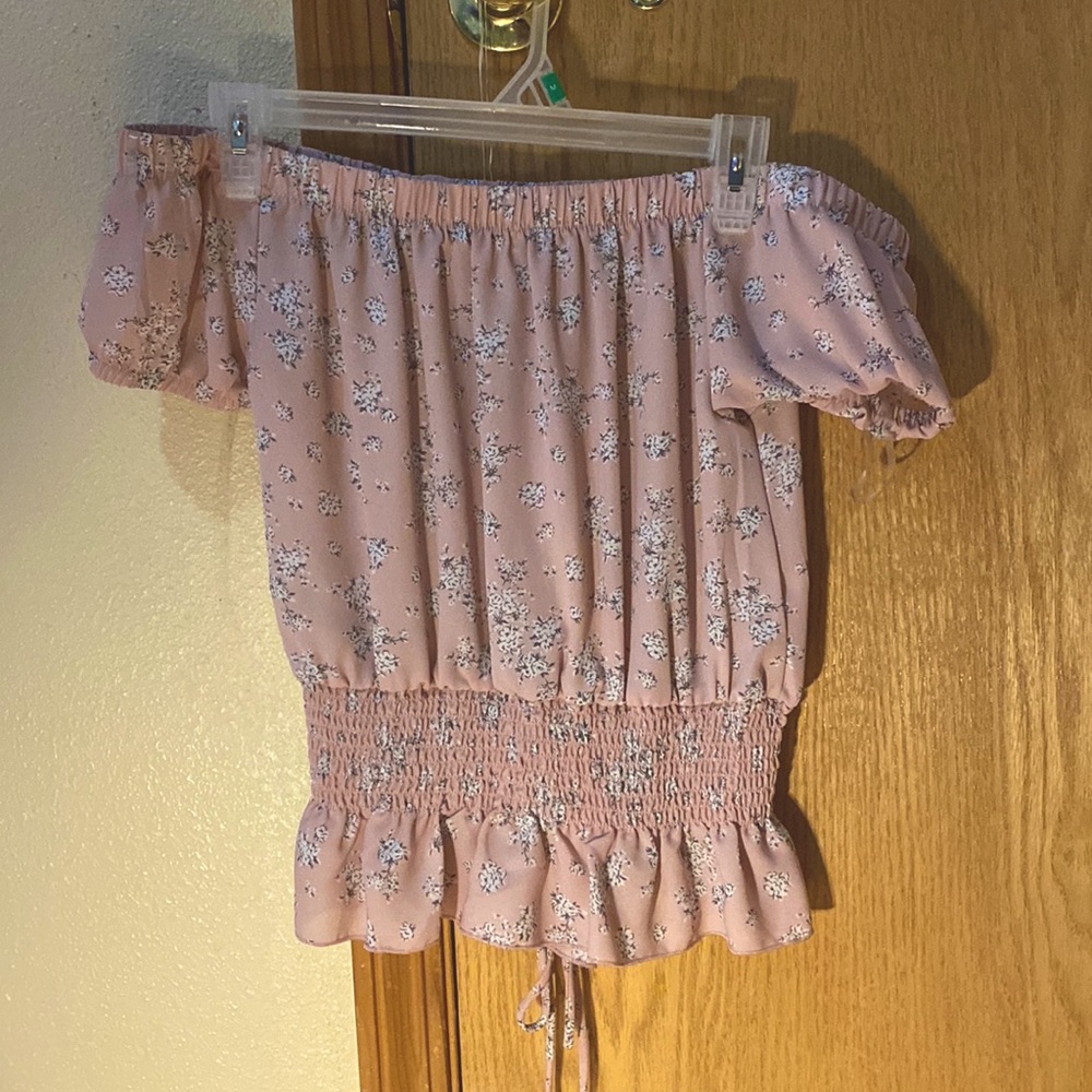 off the shoulder top with a flowy bottom and sinched waist